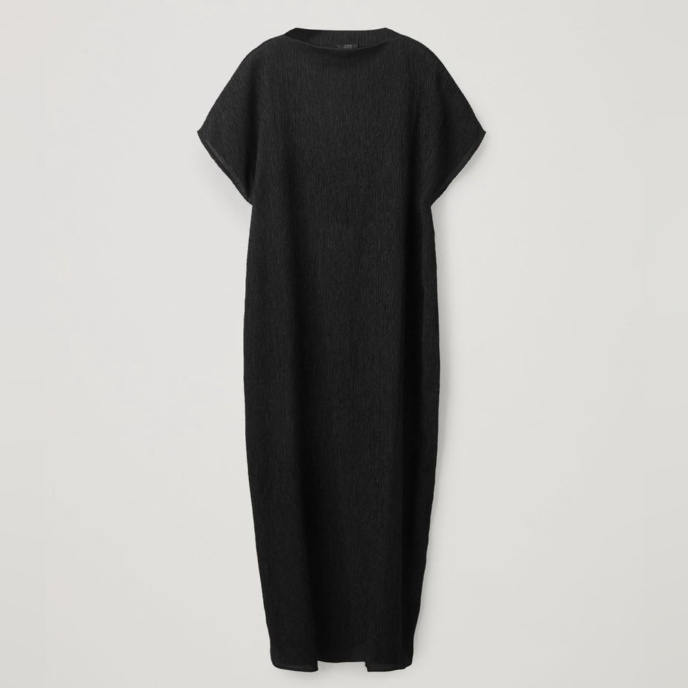 COS Long Crinkled Minimalist Dress Black Size Small Excellent Condition